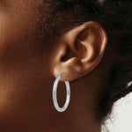 Load image into Gallery viewer, 14K White Gold Diamond-cut 3mm Round Hoop Earrings 30mm length