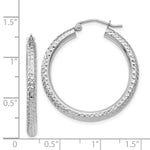 Load image into Gallery viewer, 14K White Gold Diamond-cut 3mm Round Hoop Earrings 30mm length
