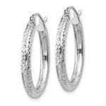 Load image into Gallery viewer, 14K White Gold Diamond-cut 3mm Round Hoop Earrings 25mm length