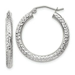 Load image into Gallery viewer, 14K White Gold Diamond-cut 3mm Round Hoop Earrings 25mm length
