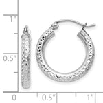 Load image into Gallery viewer, 14K White Gold Diamond-cut 3mm Round Hoop Earrings 20mm length