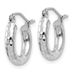 Load image into Gallery viewer, 14K White Gold Diamond-cut 3mm Round Hoop Earrings 14mm length