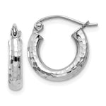 Load image into Gallery viewer, 14K White Gold Diamond-cut 3mm Round Hoop Earrings 14mm length