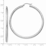 Load image into Gallery viewer, 14K White Gold Diamond-cut 3mm Round Hoop Earrings 55mm length