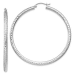 Load image into Gallery viewer, 14K White Gold Diamond-cut 3mm Round Hoop Earrings 55mm length