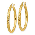 Load image into Gallery viewer, 14K Yellow Gold Diamond-cut 3mm Round Hoop Earrings 35mm length
