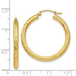 Load image into Gallery viewer, 14K Yellow Gold Diamond-cut 3mm Round Hoop Earrings 30mm length