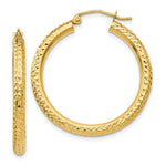 Load image into Gallery viewer, 14K Yellow Gold Diamond-cut 3mm Round Hoop Earrings 30mm length