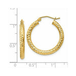 Load image into Gallery viewer, 14K Yellow Gold Diamond-cut 3mm Round Hoop Earrings 25mm length
