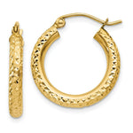 Load image into Gallery viewer, 14K Yellow Gold Diamond-cut 3mm Round Hoop Earrings 20mm length