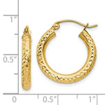 Load image into Gallery viewer, 14K Yellow Gold Diamond-cut 3mm Round Hoop Earrings 20mm length