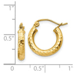 Load image into Gallery viewer, 14K Yellow Gold Diamond-cut 3mm Round Hoop Earrings 16mm length
