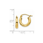 Load image into Gallery viewer, 14K Yellow Gold Diamond-cut 3mm Round Hoop Earrings 14mm length