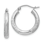 Load image into Gallery viewer, 14K White Gold Satin & Diamond-cut 3mm Round Hoop Earrings 15mm length