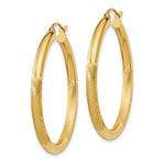 Load image into Gallery viewer, 14K Yellow Gold Satin & Diamond-cut 3mm Round Hoop Earrings 35mm length