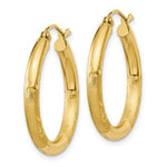 Load image into Gallery viewer, 14K Yellow Gold Satin & Diamond-cut 3mm Round Hoop Earrings 25mm length