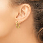 Load image into Gallery viewer, 14K Yellow Gold Satin & Diamond-cut 3mm Round Hoop Earrings 20mm length