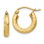 Load image into Gallery viewer, 14K Yellow Gold Satin & Diamond-cut 3mm Round Hoop Earrings 14mm length