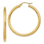 Load image into Gallery viewer, 14K Yellow Gold Satin & Diamond-cut 3mm Round Hoop Earrings 40mm length