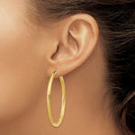 Load image into Gallery viewer, 14K Yellow Gold Satin & Diamond-cut 3mm Round Hoop Earrings 50mm length
