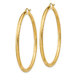 Load image into Gallery viewer, 14K Yellow Gold Satin & Diamond-cut 3mm Round Hoop Earrings 55mm length