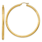 Load image into Gallery viewer, 14K Yellow Gold Satin & Diamond-cut 3mm Round Hoop Earrings 55mm length