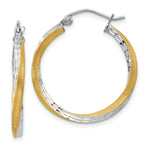 Load image into Gallery viewer, 14K Yellow Gold & Rhodium Diamond-cut 2.5mm Twisted Hoop Earrings 25mm length