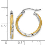 Load image into Gallery viewer, 14K Yellow Gold & Rhodium Diamond-cut 2.5mm Twisted Hoop Earrings 20mm length