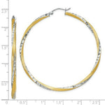 Load image into Gallery viewer, 14K Yellow Gold & Rhodium Diamond-cut 2.5mm Twisted Hoop Earrings 55mm length