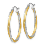 Load image into Gallery viewer, 14K Yellow Gold & Rhodium Diamond-cut 2.5mm Twisted Hoop Earrings 30mm length