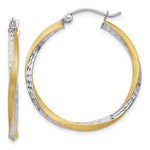Load image into Gallery viewer, 14K Yellow Gold & Rhodium Diamond-cut 2.5mm Twisted Hoop Earrings 30mm length