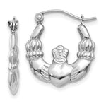Load image into Gallery viewer, 14K White Gold Claddagh Hoop Earrings 2mm width