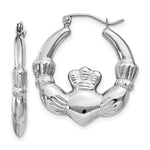 Load image into Gallery viewer, 14K White Gold Claddagh Hoop Earrings 4mm width