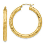Load image into Gallery viewer, 14K Yellow Gold Diamond-cut 4mm Round Hoop Earrings 35mm length
