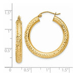 Load image into Gallery viewer, 14K Yellow Gold Diamond-cut 4mm Round Hoop Earrings 30mm length