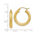 Load image into Gallery viewer, 14K Yellow Gold Diamond-cut 4mm Round Hoop Earrings 25mm length