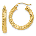 Load image into Gallery viewer, 14K Yellow Gold Diamond-cut 4mm Round Hoop Earrings 25mm length