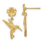 Load image into Gallery viewer, 14K Yellow Gold Hummingbird Dangles from Flower Post Earrings
