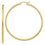 Load image into Gallery viewer, 14K Yellow Gold Diamond-cut 2mm Round Tube Hoop Earrings 55mm length