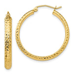 Load image into Gallery viewer, 14K Yellow Gold Diamond-cut 3.5x28mm Hollow Hoop Earrings 28mm length
