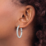 Load image into Gallery viewer, 14K White Gold Diamond-cut 3.5x28mm Hollow Hoop Earrings 28mm length