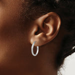 Load image into Gallery viewer, 14K White Gold Knife Edge Diamond-cut 2.5x20mm Hoop Earrings 20mm length