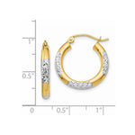 Load image into Gallery viewer, 14K Yellow Gold & Rhodium Diamond-cut 3x20mm Hoop Earrings 20mm length