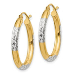 Load image into Gallery viewer, 14K Yellow Gold & Rhodium Diamond-cut 3x25mm Hoop Earrings 25mm length