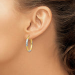 Load image into Gallery viewer, 14K Yellow Gold & Rhodium Diamond-cut 3x25mm Hoop Earrings 25mm length