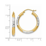 Load image into Gallery viewer, 14K Yellow Gold & Rhodium Diamond-cut 3x25mm Hoop Earrings 25mm length