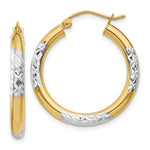 Load image into Gallery viewer, 14K Yellow Gold & Rhodium Diamond-cut 3x25mm Hoop Earrings 25mm length