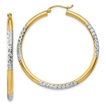 Load image into Gallery viewer, 14K Yellow Gold & Rhodium Diamond-cut 3x45mm Hoop Earrings 45mm length