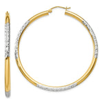 Load image into Gallery viewer, 14K Yellow Gold & Rhodium Diamond-cut 3x55mm Hoop Earrings 55mm length