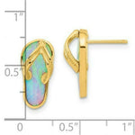 Load image into Gallery viewer, 14K Yellow Gold Polished w/Created White Opal Flip Flop Post Earrings